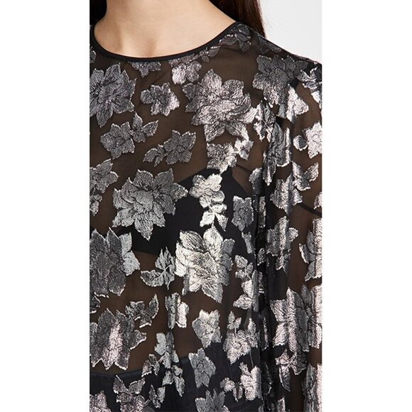 NWT Club Monaco black & silver metallic fibre burnout floral print sheer blouse - Picture 9 of 16
